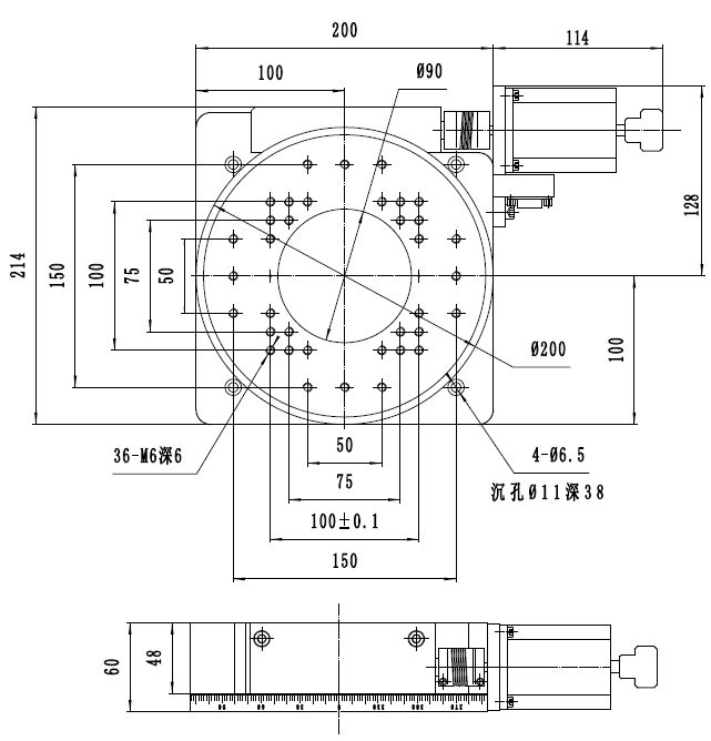 PX110-200精密電動旋轉(zhuǎn)臺 蝸輪蝸桿 中空旋轉(zhuǎn)臺 定位臺 分度盤