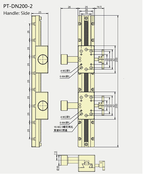 PT-DN100手動平移臺 X軸燕尾式導軌位移臺 單軸精密齒輪齒條滑臺