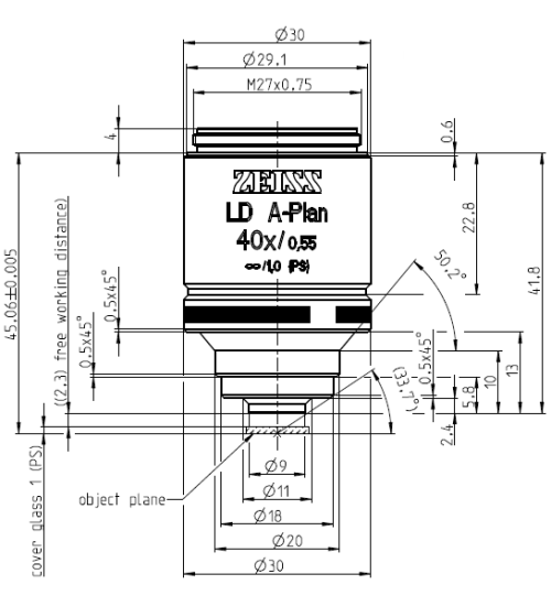 蔡司物鏡Objective LD A-Plan 5x/0.15 M27長(zhǎng)工作距離明場(chǎng)