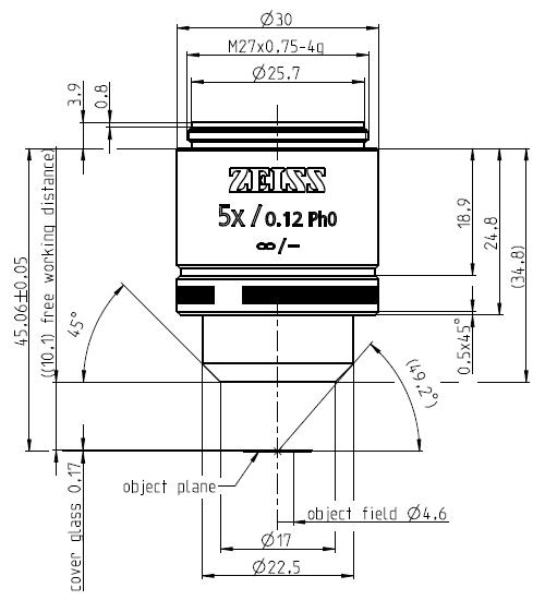 "A-Plan" 5x/0.12 Ph0 M27蔡司物鏡日常觀(guān)察研究使用物鏡