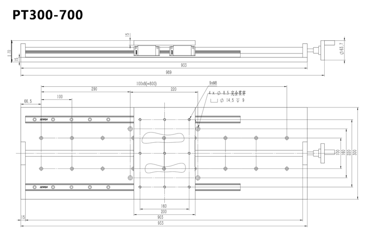 PT300 手動(dòng)平移臺(tái)大臺(tái)面承載大100公斤位移臺(tái)手搖滑臺(tái)