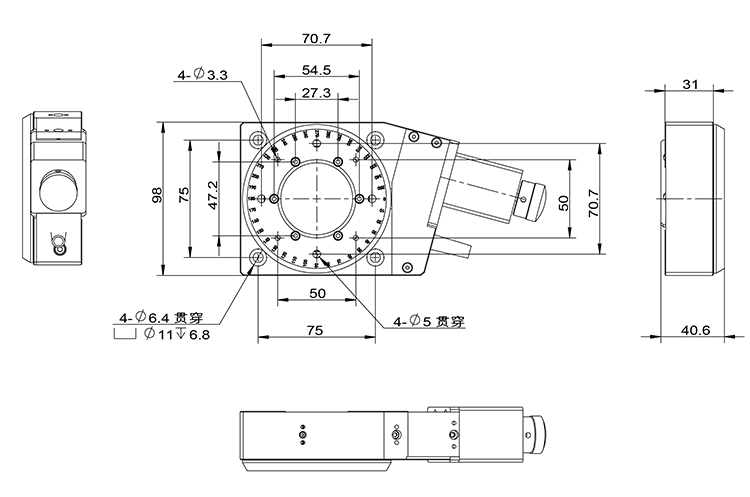 精密型電動旋轉(zhuǎn)臺 360°中空轉(zhuǎn)臺  光學(xué)實(shí)驗(yàn)位移臺  PT-GD95A120