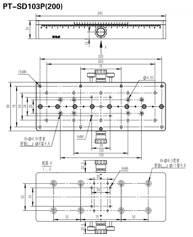 PT-SD103P手動(dòng)平移臺(tái) 精密位移臺(tái) 單軸X軸滑臺(tái) 燕尾副導(dǎo)軌 75行程